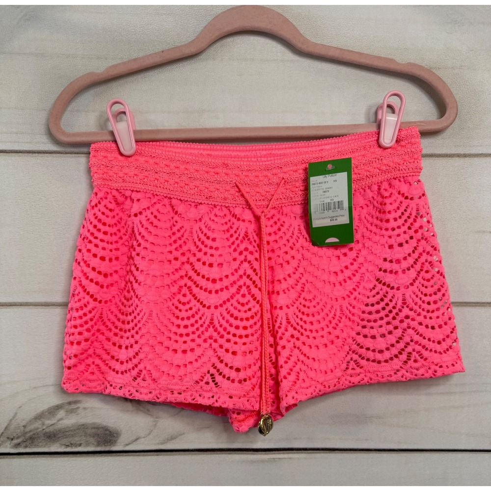Lilly Pulitzer Claudette Short Coral Reef Scalloped Shell Lace Neon Pink XS NEW